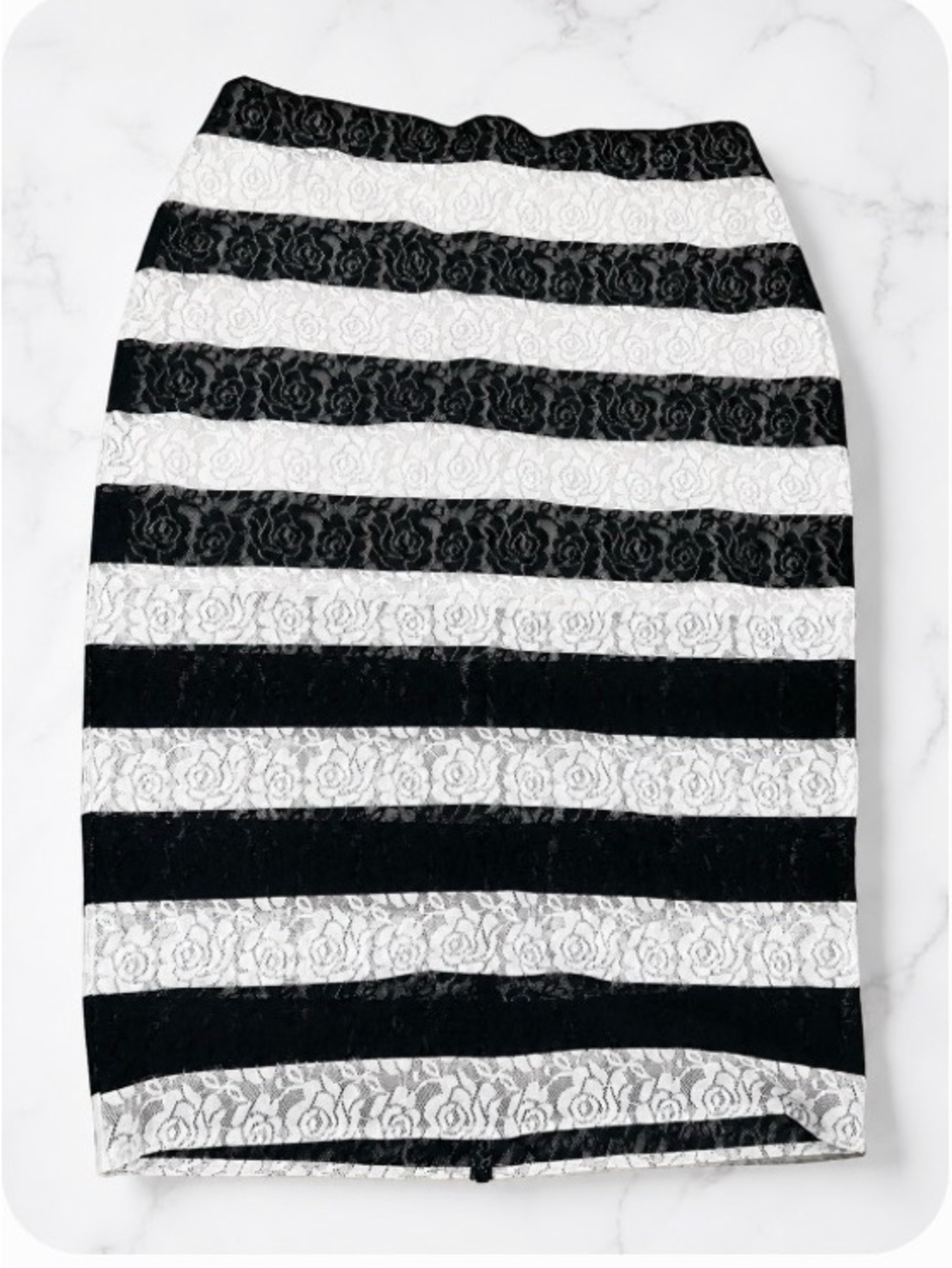 Express Black and White Lace Stripe Pencil Skirt